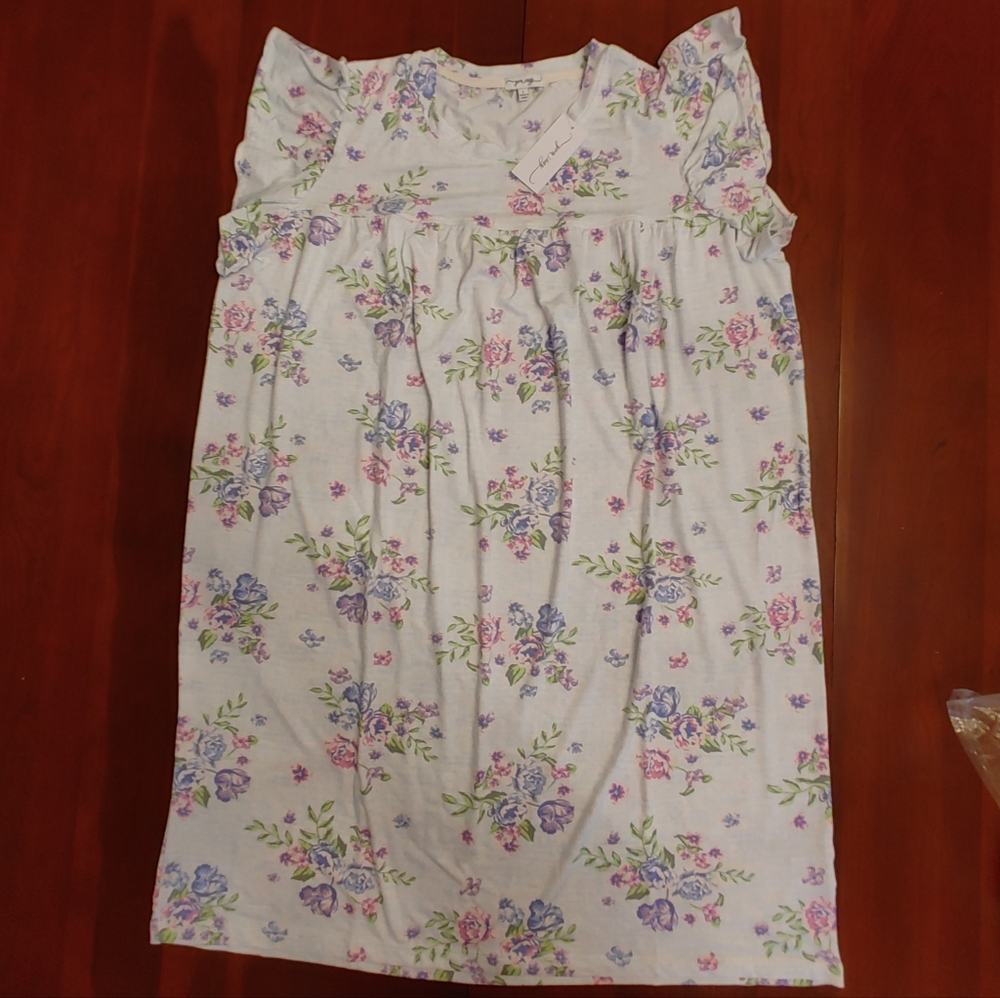 Floral Sleepshirt ruffled cap sleeves Emerson Rose (254)